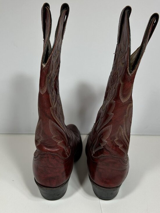 VTG JUSTIN BURGUNDY RED LEATHER ROUND TOE COWBOY BOOTS #j 6728 MEN SZ 8.5 D USA main image 11